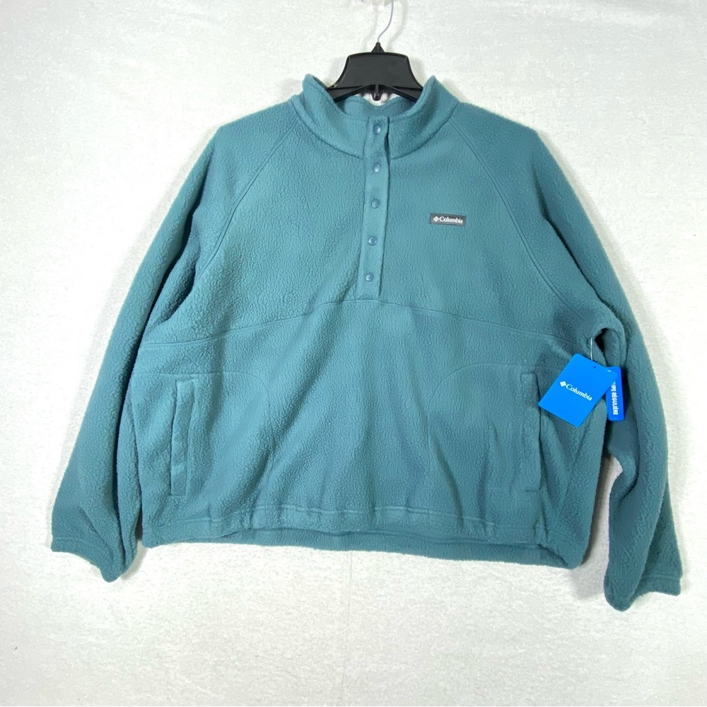 Columbia Jasper Ridge Pebbled Fleece Women's 2X Teal Half Snap Pullover NWT